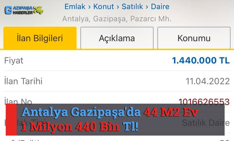 Antalya Gazipaşa'da 44 M2 Ev, 1 Milyon 440 Bin Tl!